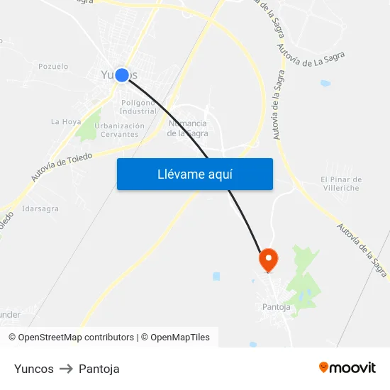Yuncos to Pantoja map