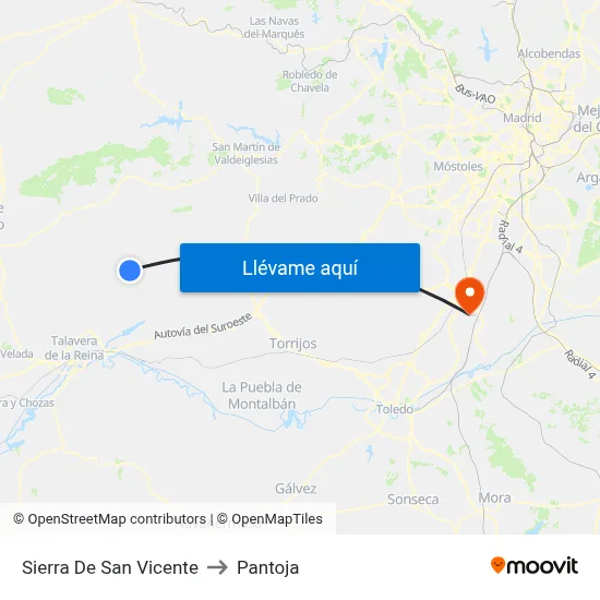 Sierra De San Vicente to Pantoja map