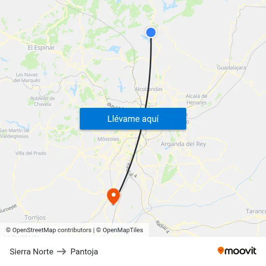 Sierra Norte to Pantoja map