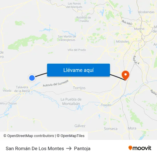 San Román De Los Montes to Pantoja map
