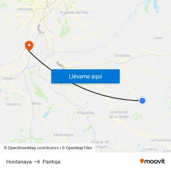 Hontanaya to Pantoja map
