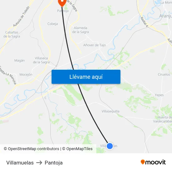 Villamuelas to Pantoja map