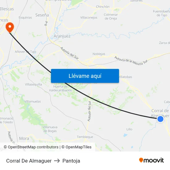 Corral De Almaguer to Pantoja map