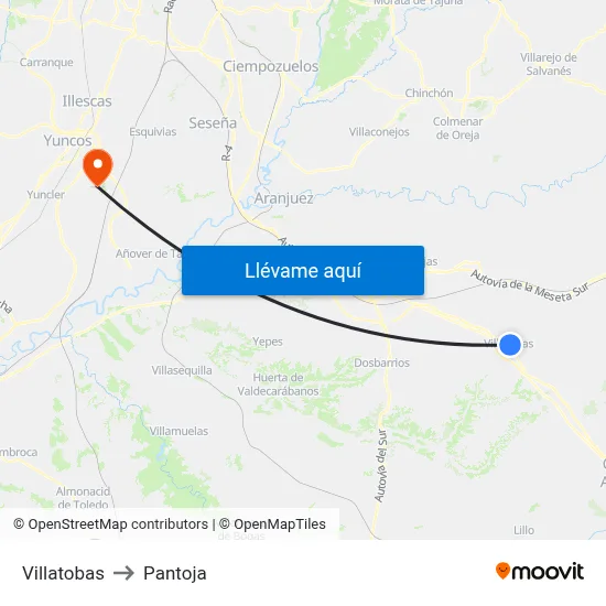 Villatobas to Pantoja map
