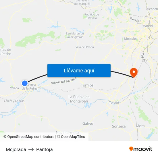 Mejorada to Pantoja map
