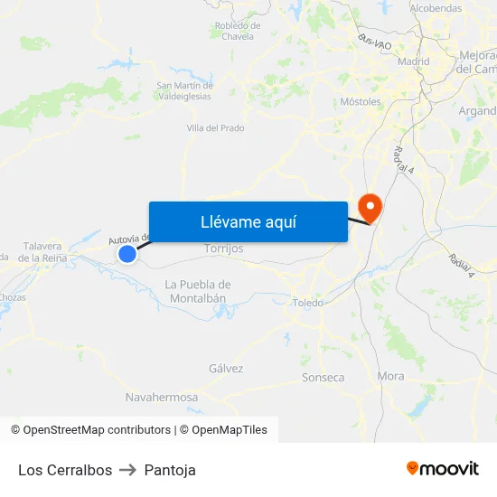 Los Cerralbos to Pantoja map