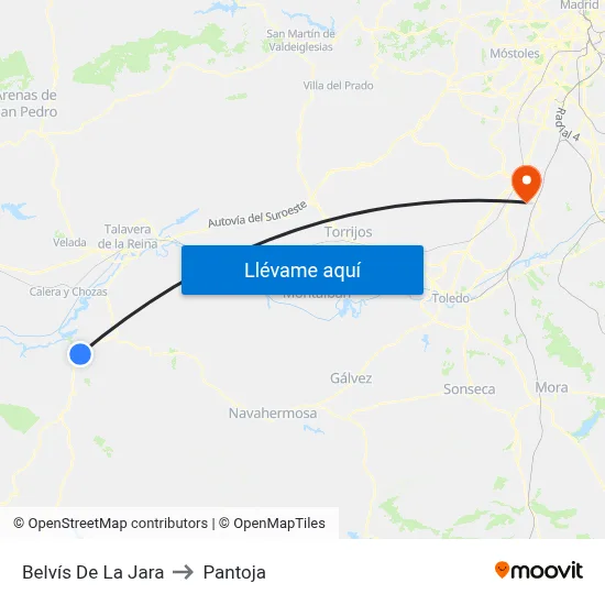Belvís De La Jara to Pantoja map