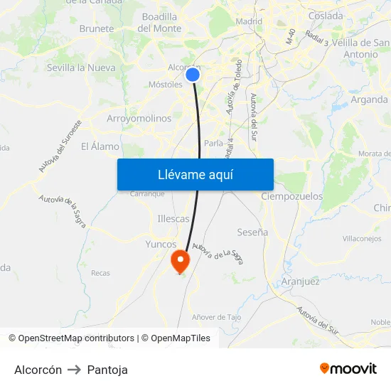 Alcorcón to Pantoja map