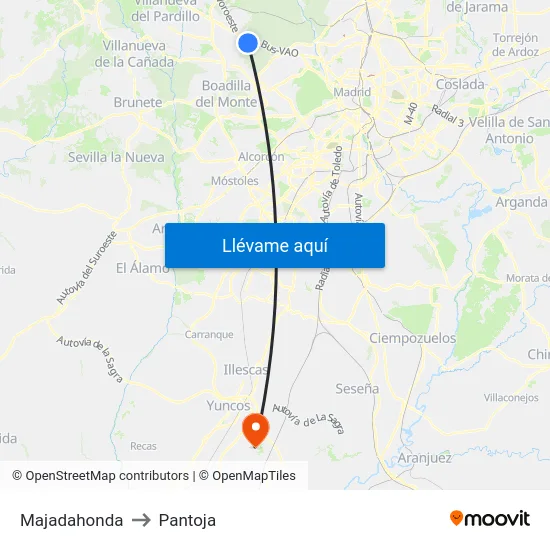 Majadahonda to Pantoja map