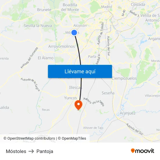 Móstoles to Pantoja map