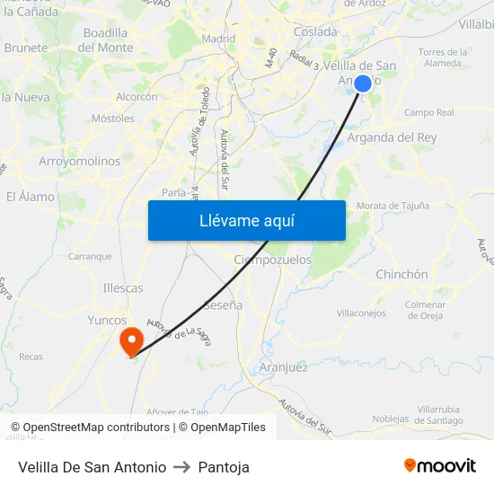Velilla De San Antonio to Pantoja map