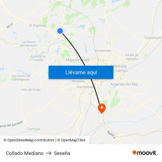 Collado Mediano to Seseña map