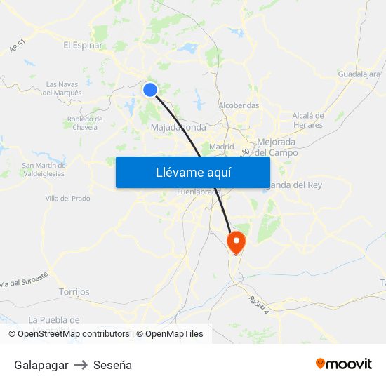 Galapagar to Seseña map