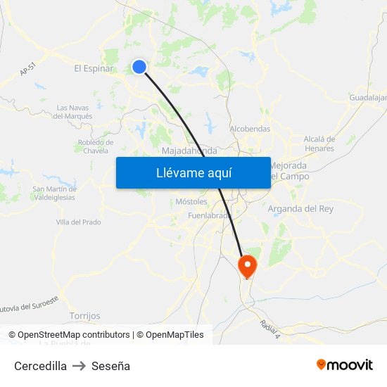 Cercedilla to Seseña map