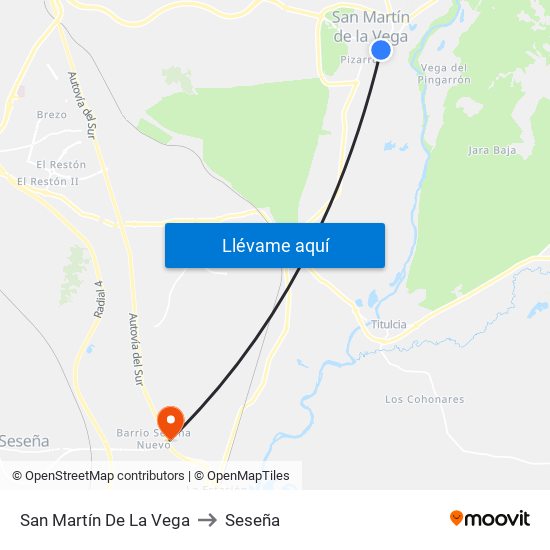 San Martín De La Vega to Seseña map
