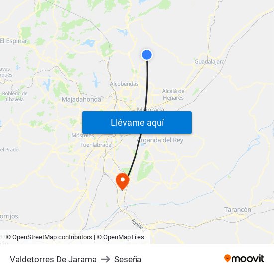 Valdetorres De Jarama to Seseña map