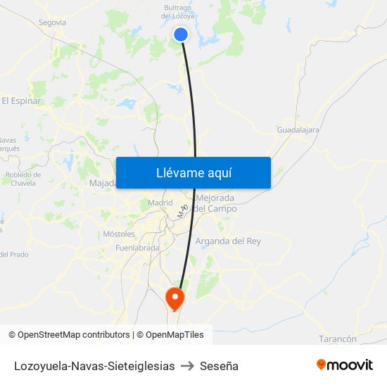 Lozoyuela-Navas-Sieteiglesias to Seseña map