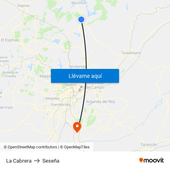 La Cabrera to Seseña map