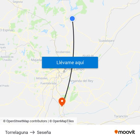 Torrelaguna to Seseña map