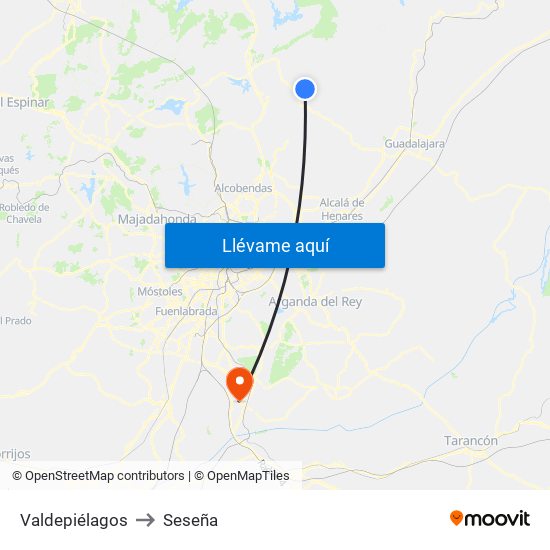 Valdepiélagos to Seseña map