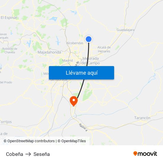 Cobeña to Seseña map