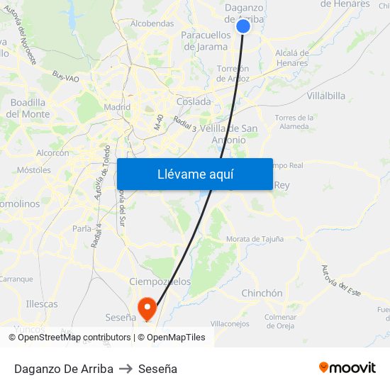 Daganzo De Arriba to Seseña map