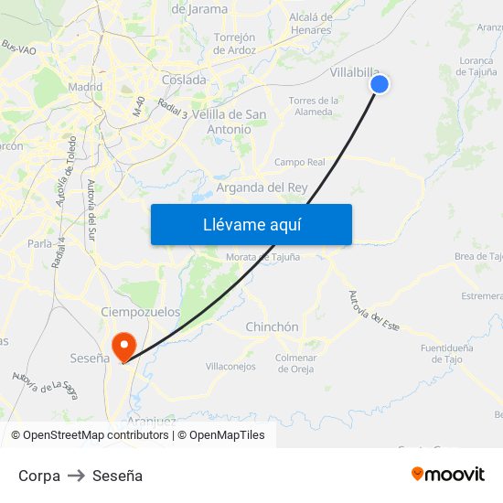 Corpa to Seseña map