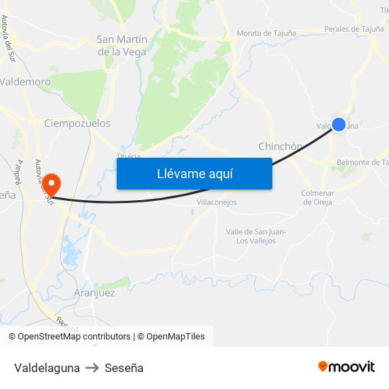 Valdelaguna to Seseña map