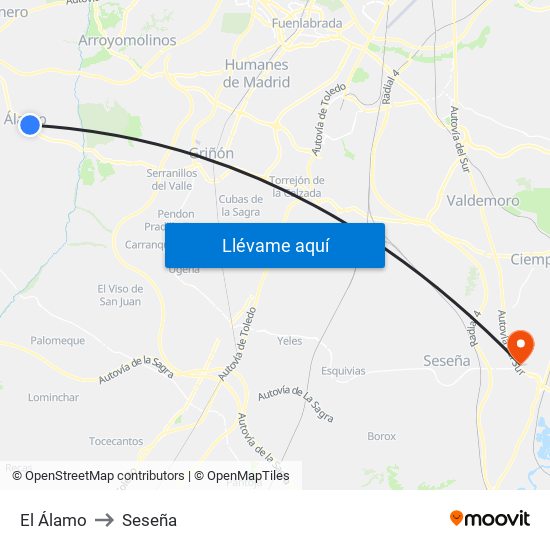 El Álamo to Seseña map