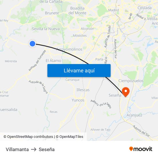 Villamanta to Seseña map