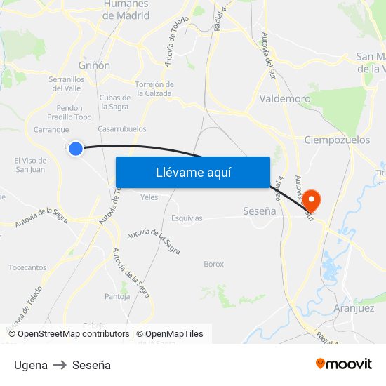 Ugena to Seseña map