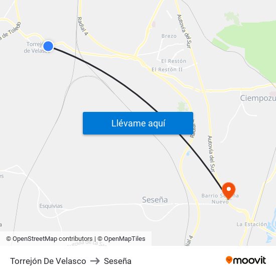 Torrejón De Velasco to Seseña map