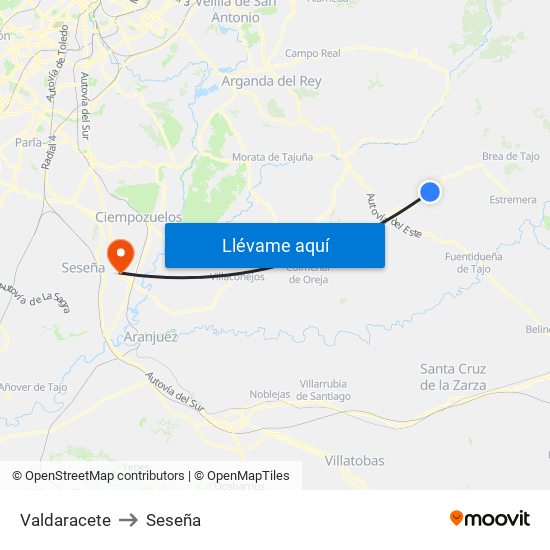 Valdaracete to Seseña map