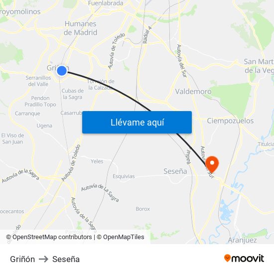 Griñón to Seseña map