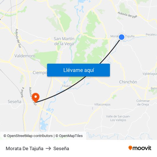 Morata De Tajuña to Seseña map