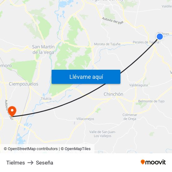 Tielmes to Seseña map