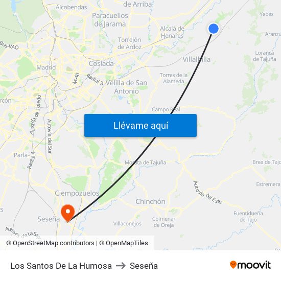 Los Santos De La Humosa to Seseña map