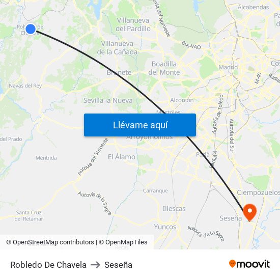 Robledo De Chavela to Seseña map