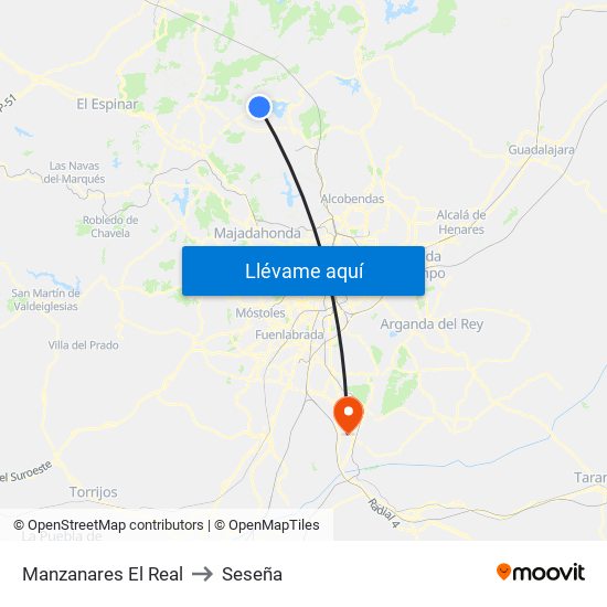 Manzanares El Real to Seseña map
