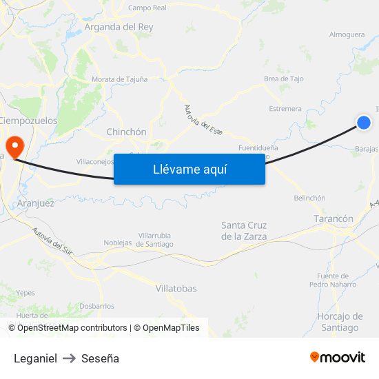 Leganiel to Seseña map