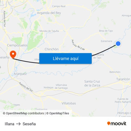 Illana to Seseña map