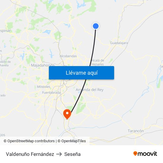 Valdenuño Fernández to Seseña map