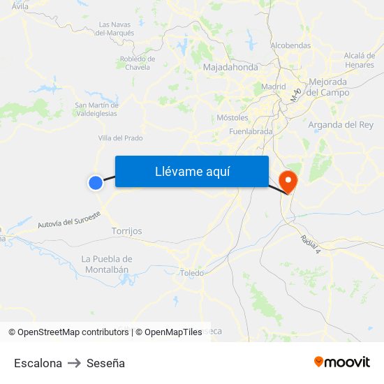 Escalona to Seseña map