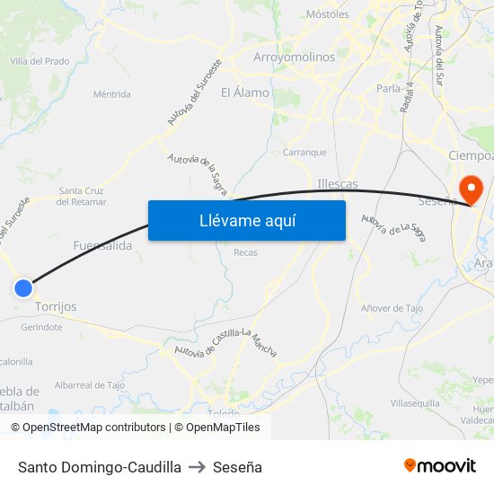 Santo Domingo-Caudilla to Seseña map