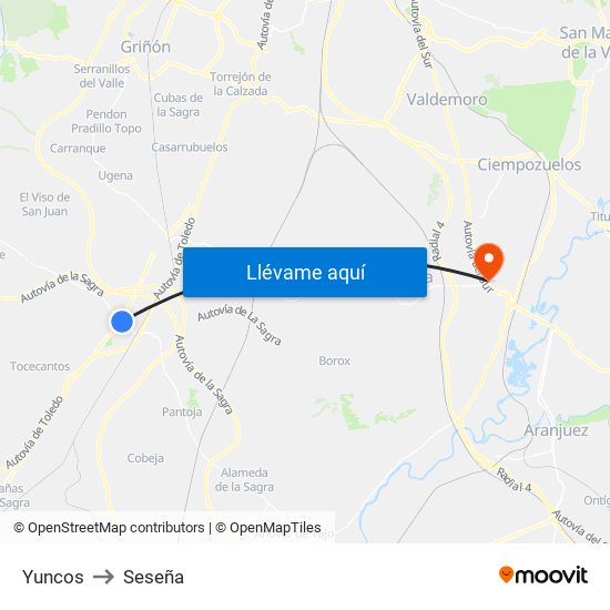 Yuncos to Seseña map