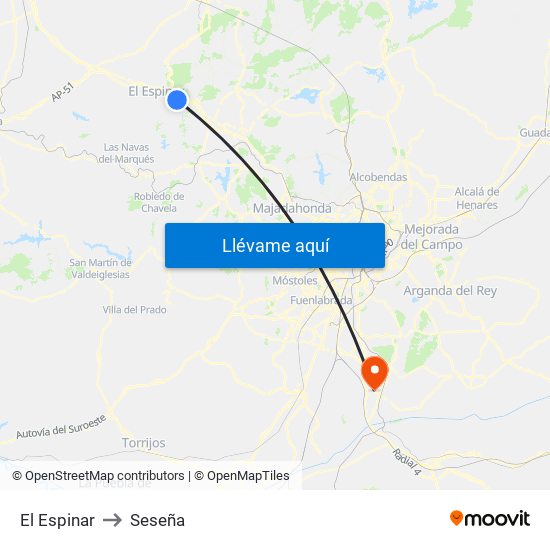 El Espinar to Seseña map