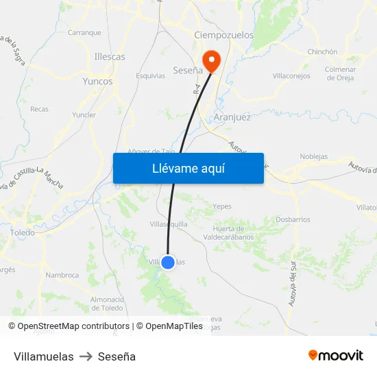 Villamuelas to Seseña map