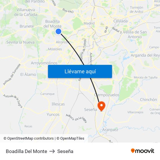 Boadilla Del Monte to Seseña map