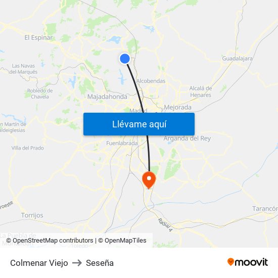 Colmenar Viejo to Seseña map