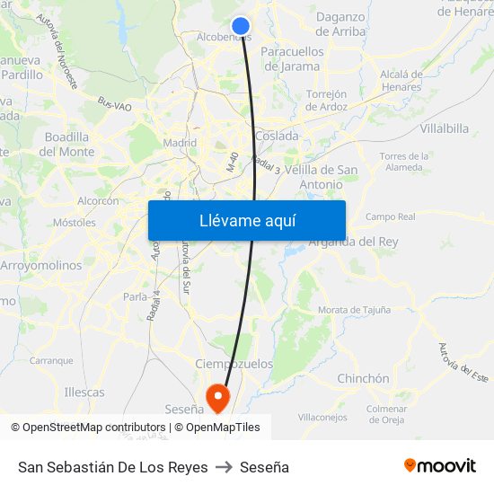 San Sebastián De Los Reyes to Seseña map